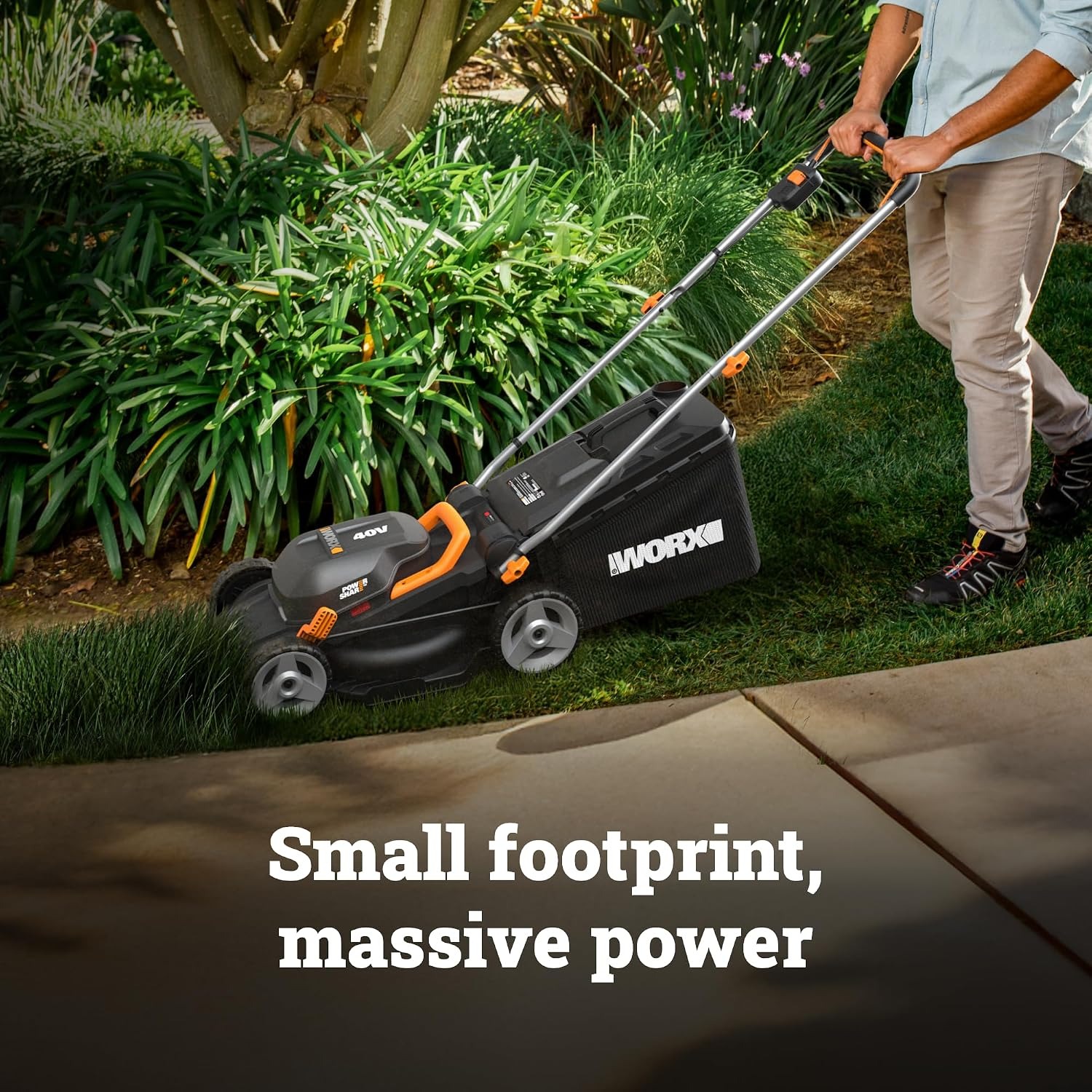 Worx WG735 14 Inch Cordless Lawn Mower Kit, detail view